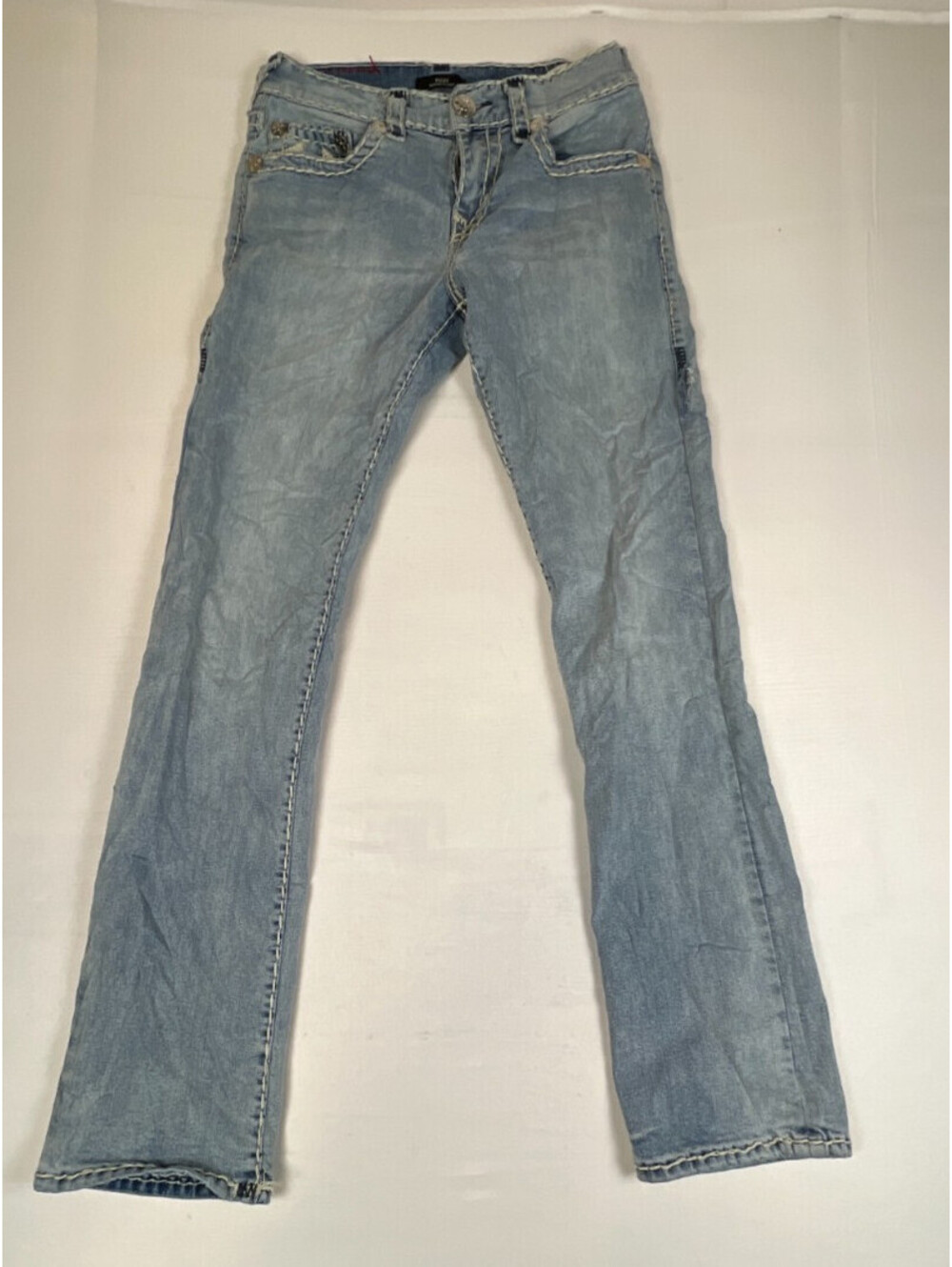 True Religion Mens 30x32 Blue Ricky Relaxed Straight Denim Jeans Thick Stich